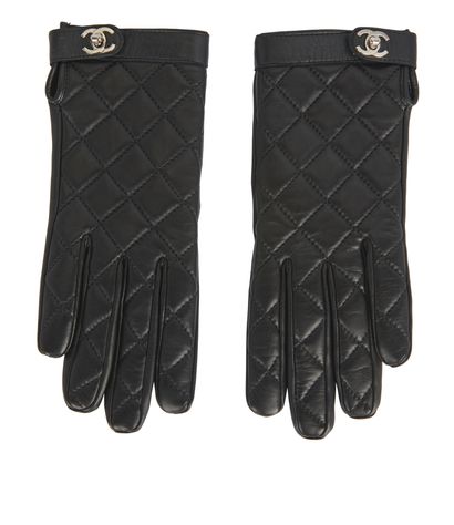 Chanel CC Turnlock Quilted Gloves, front view